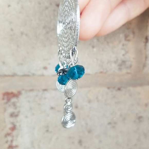 Boho gypsy Teal beads Chandelier earrings spiral casual - Picture 4 of 8